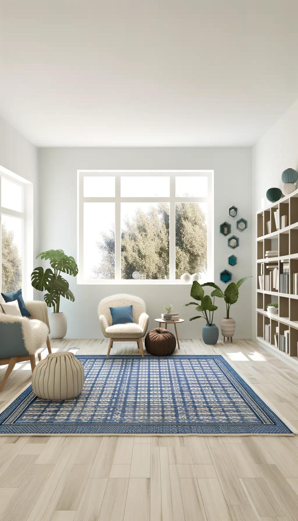 Scandinavian Living Room Transformation in Blue and White Palette