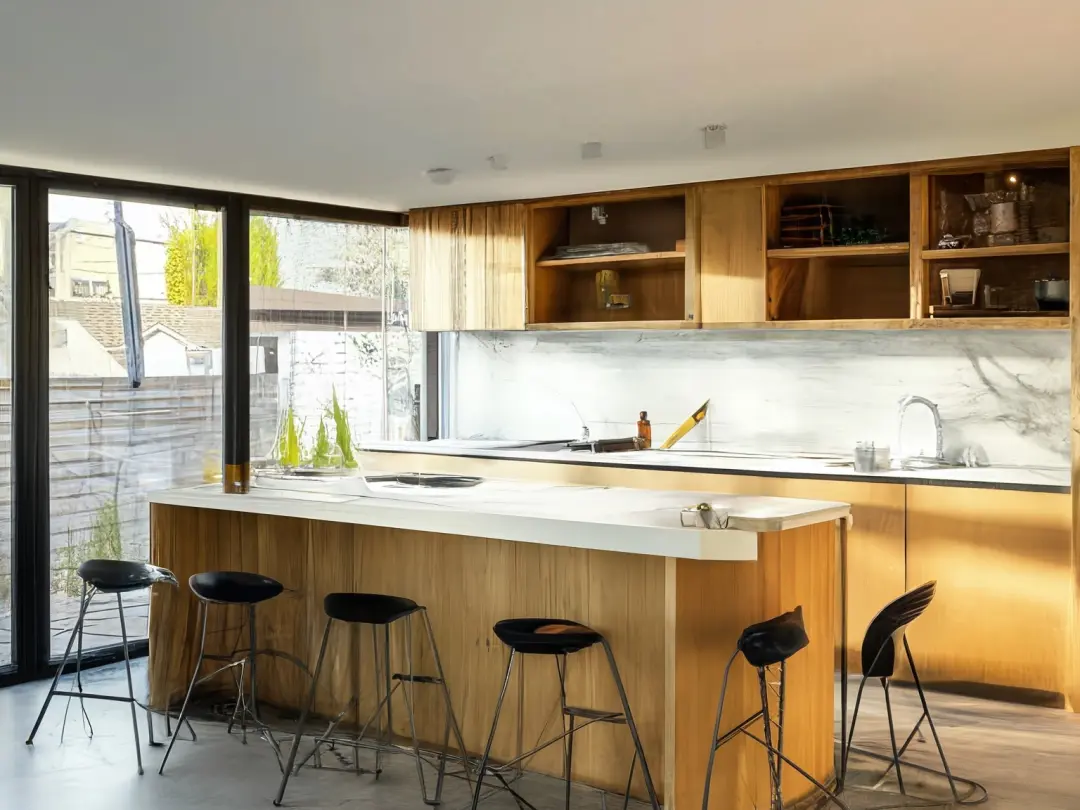 Elegant Scandinavian Kitchen Remodel with Oak Wood Accents