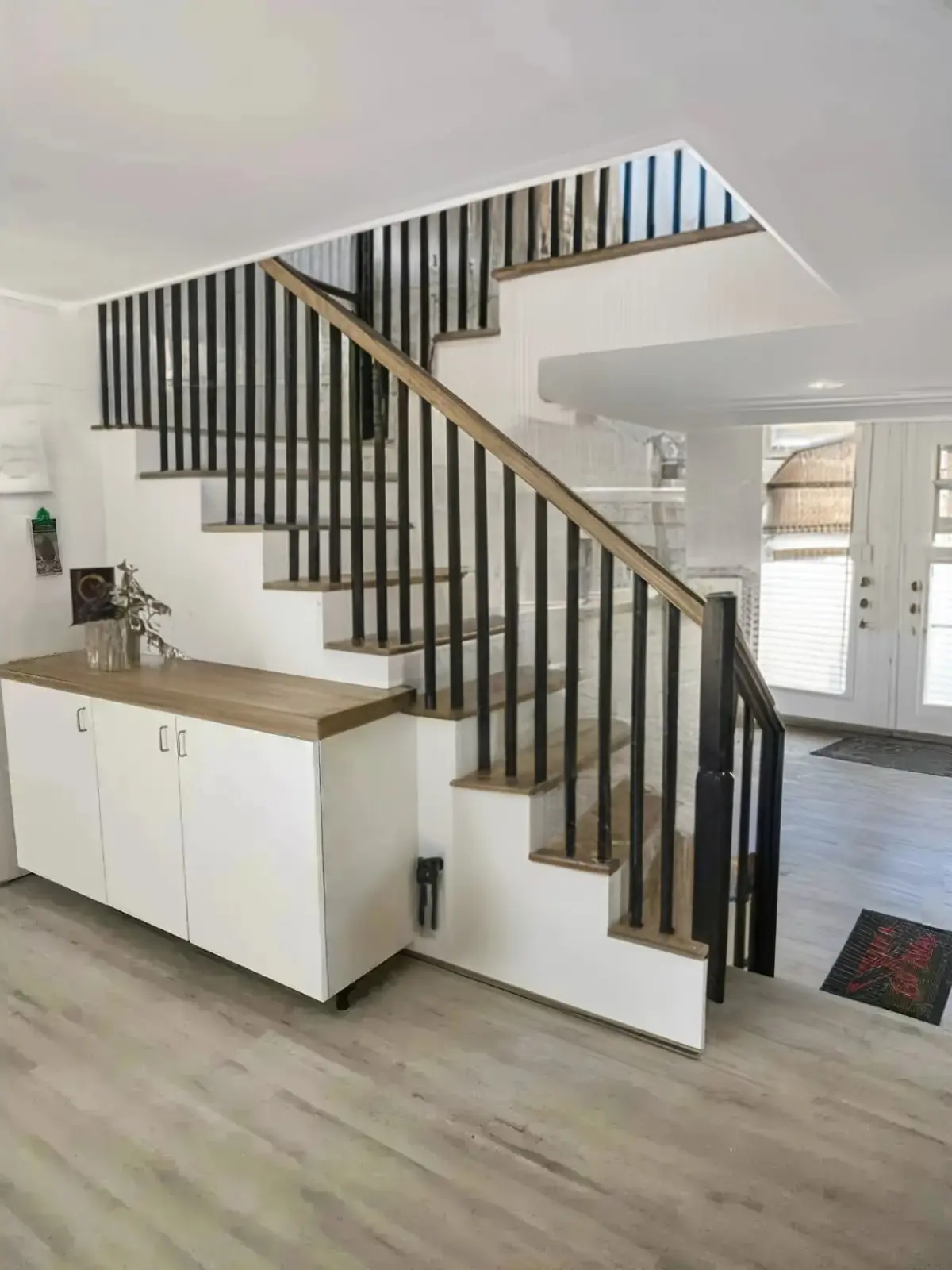 Farmhouse Hallway Remodel with Black Railings Under $5000