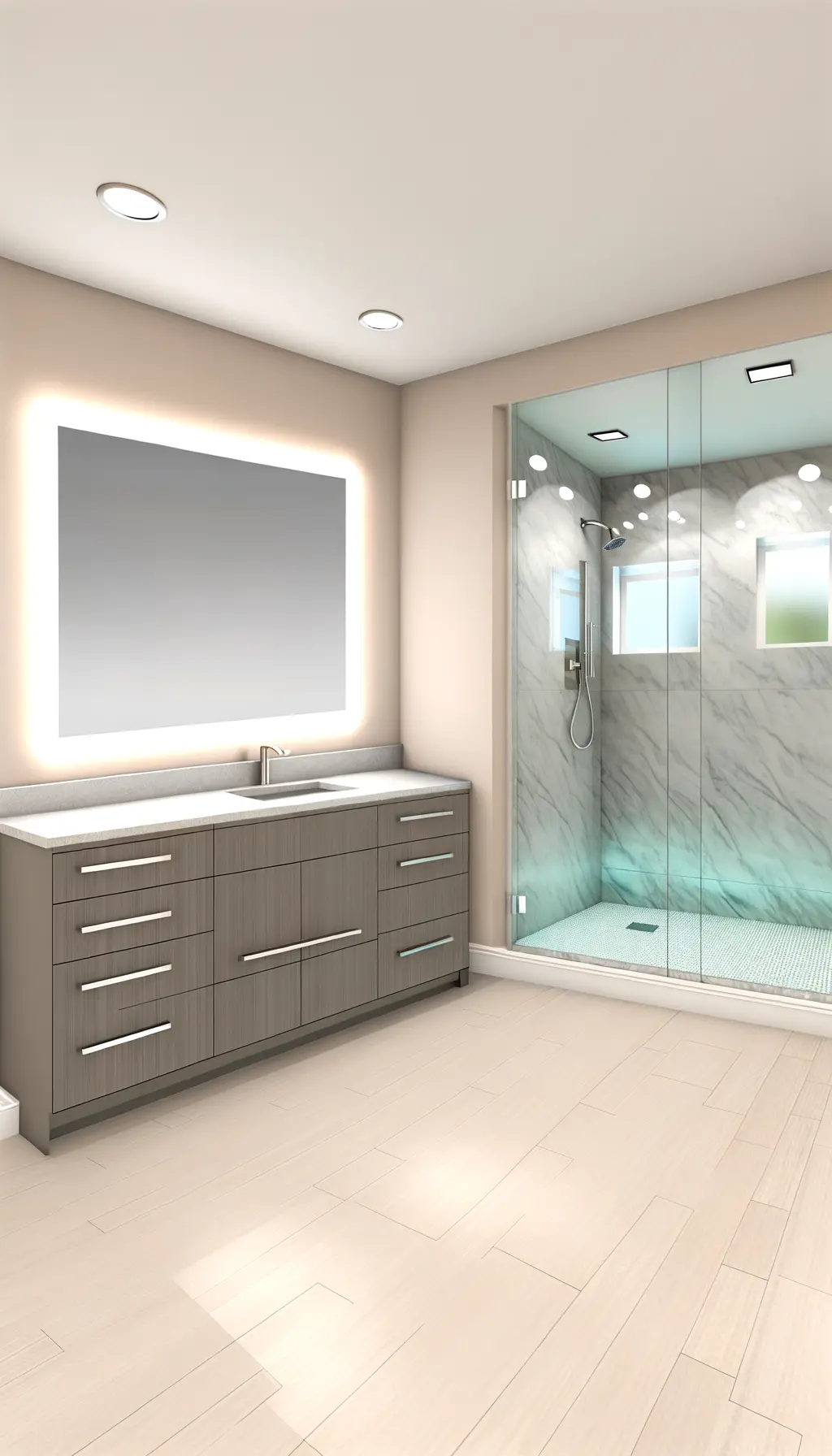 Modern Bathroom Remodel with LED Lighting and Walk-In Shower