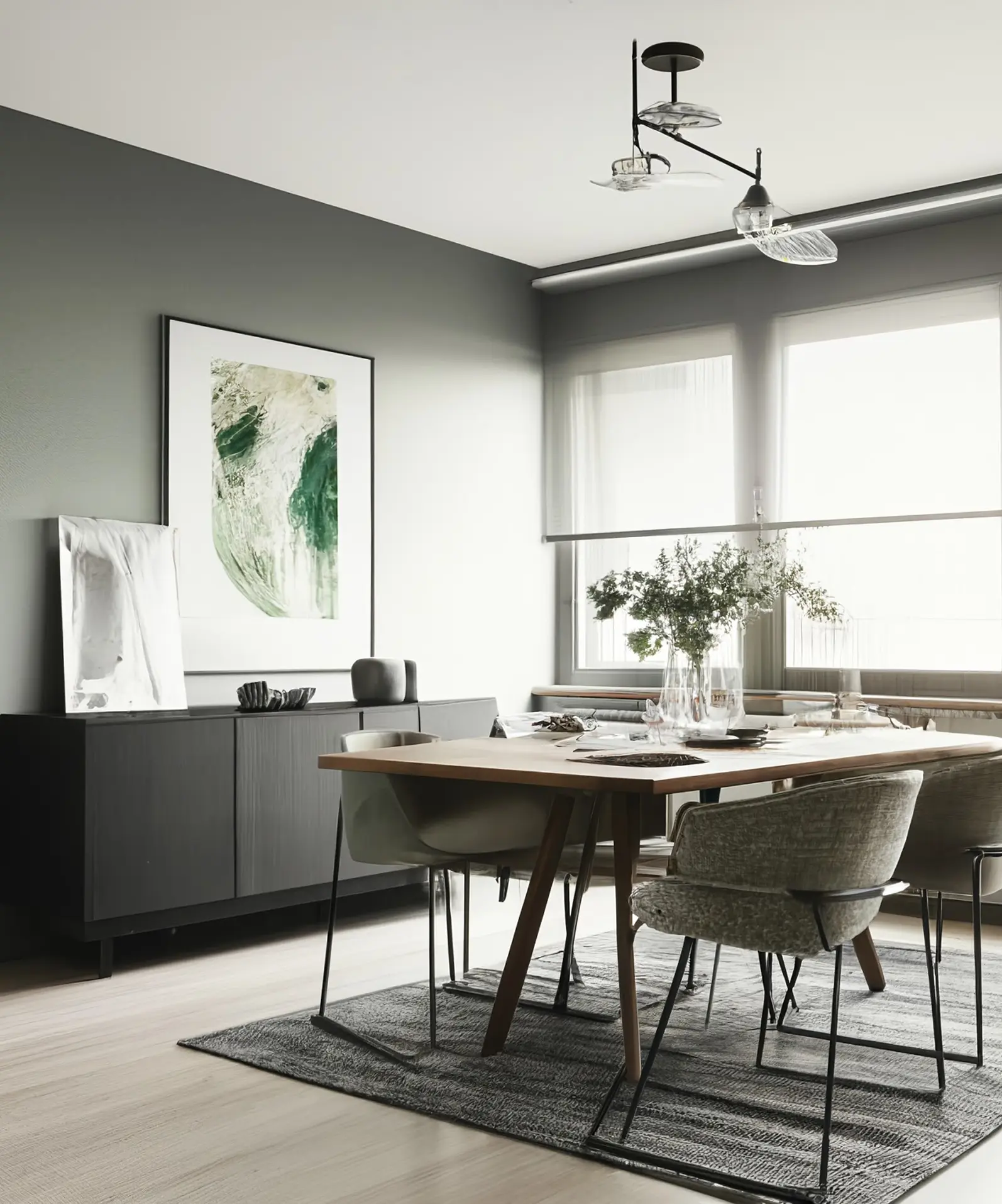 Modern Dining Room Redesign with Grey-Green Theme