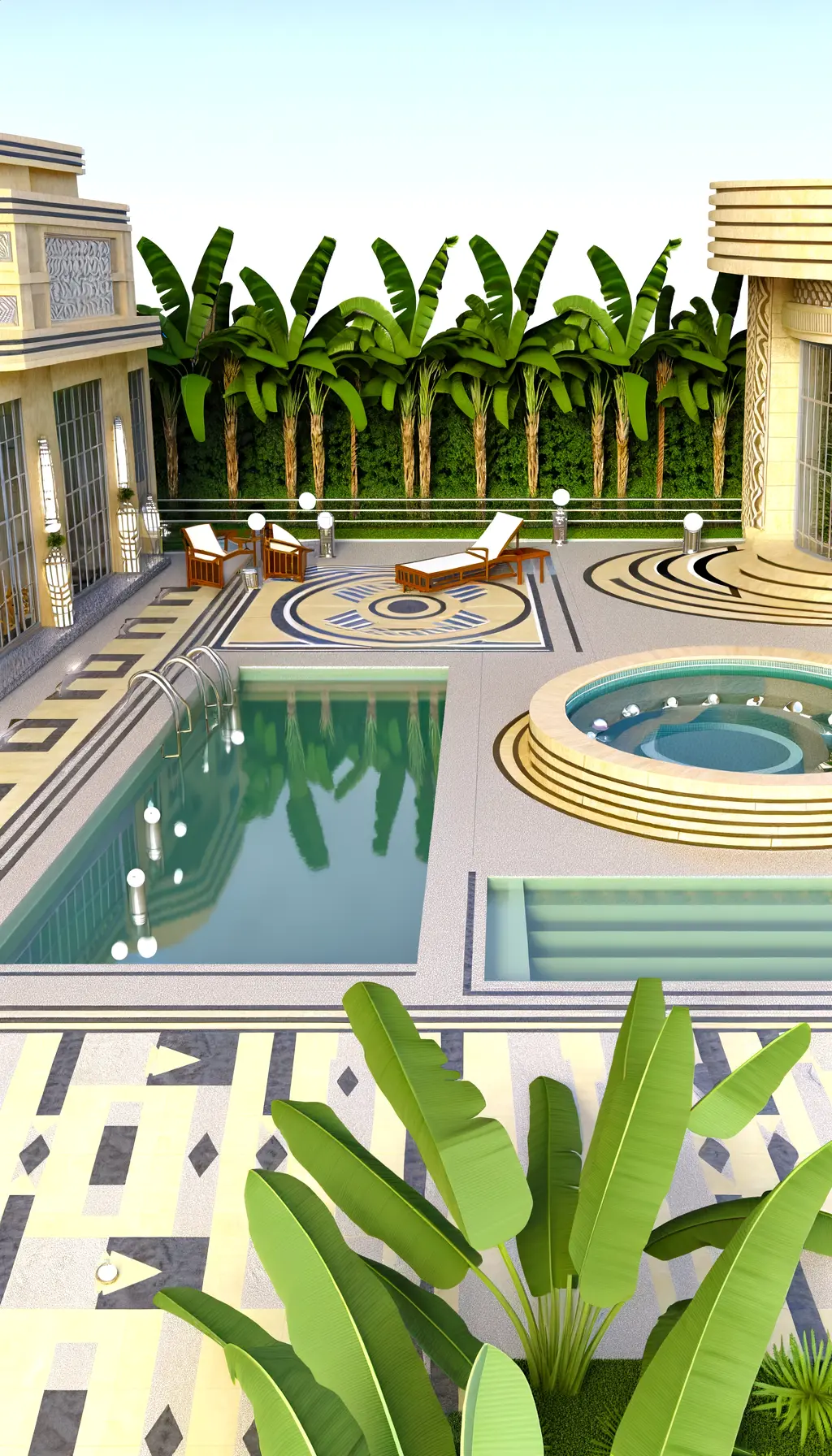 Transform Your Yard with Art Deco Elegance: Pool & Lounge Area