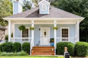 <p>Create an image of a modernized, inviting front porch of a suburban house. The porch is approximately 10 feet wide and 8 feet deep. The porch comes with contemporary railings, built-in seating equipped with cushions, and elegant planters placing beautiful greenery. The facade of the house is painted in a warm, neutral tone accompanied by stylish lighting fixtures that add charm to the space. The house also includes large, energy-efficient windows, enabling natural light to flood the interior. Remember that the design of the porch should reflect a comfortable and luxurious ambiance, paying no heed to the budget.</p>