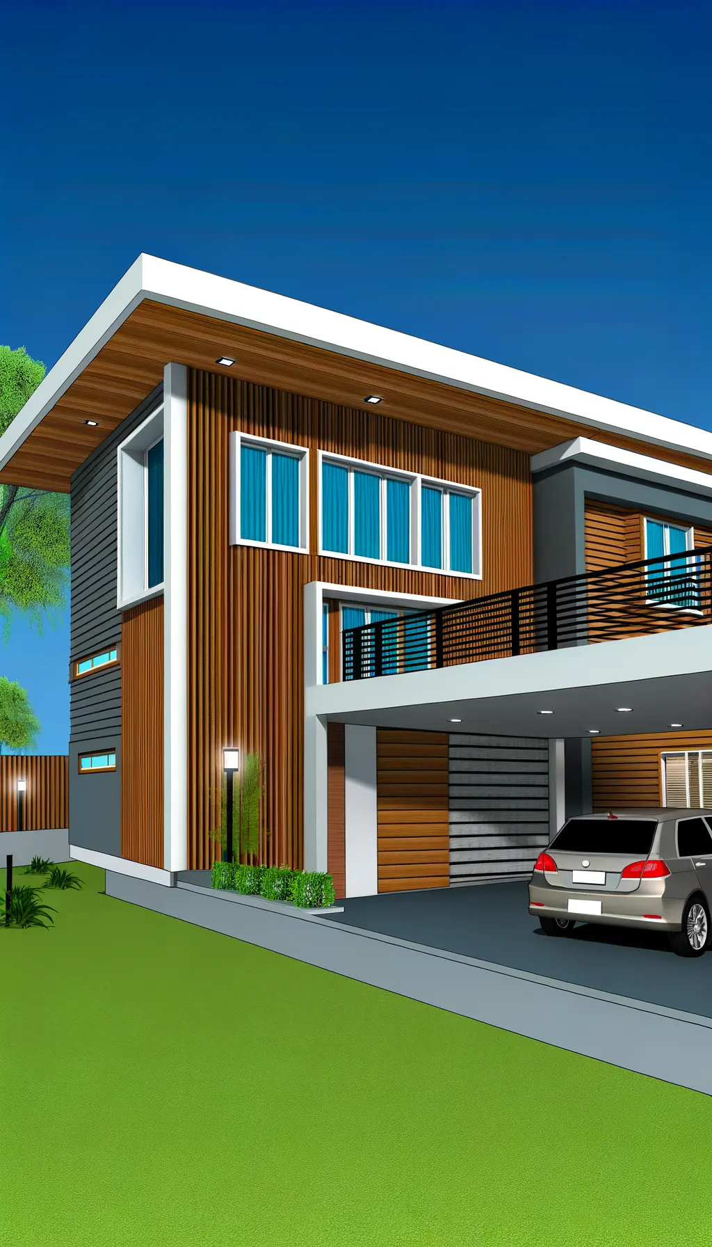 Modern Home Exterior – Carport and Balcony Design